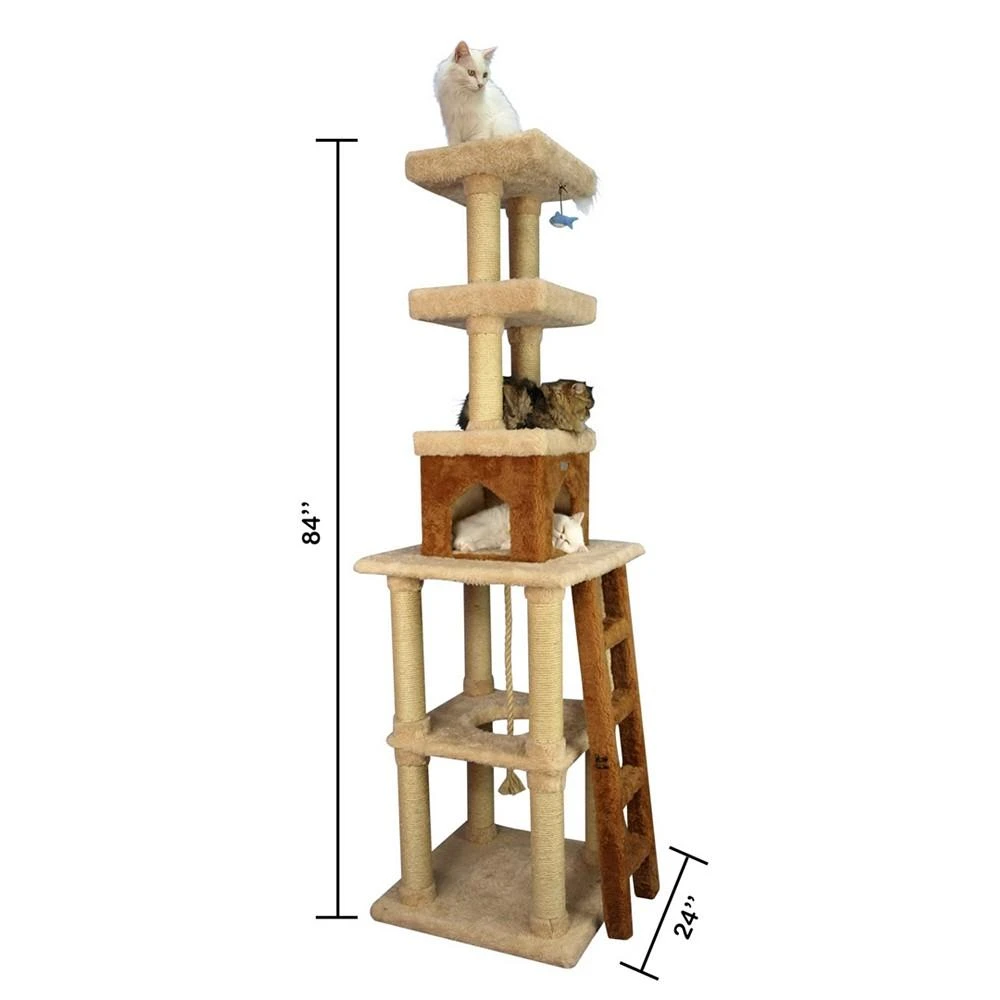 Multi-Level Real Wood Cat Tower With Condo, Rope Swing, Ladder and 2 Perches 商品