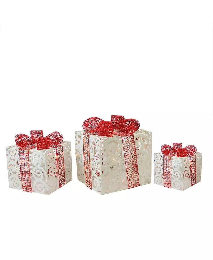 商品Northlight|Set of 3 Lighted Sparkling White Swirl Glitter Gift Boxes Christmas Yard Art Decorations,价格¥695,第1张图片