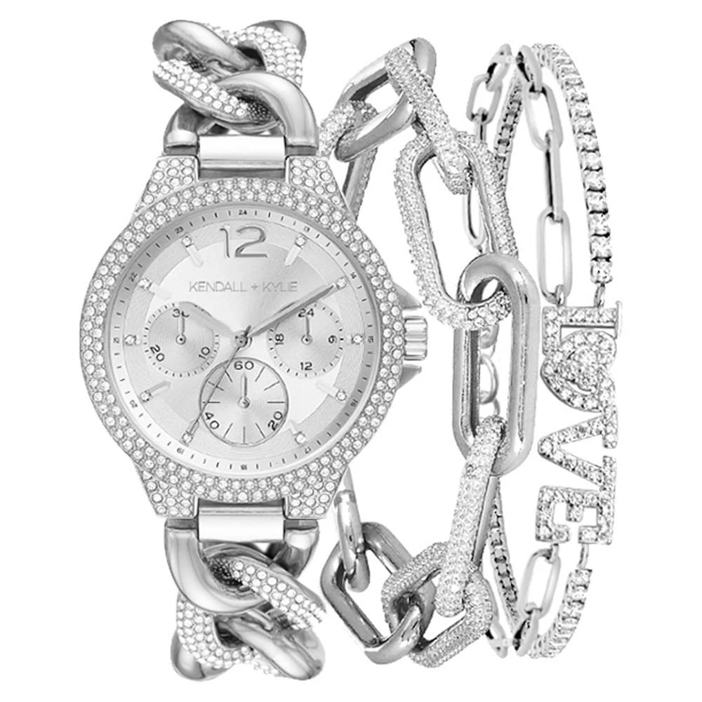 商品KENDALL & KYLIE|Women's Silver-Tone Metal Alloy Bracelet Watch 35mm Gift Set 2 Piece,价格¥150,第1张图片