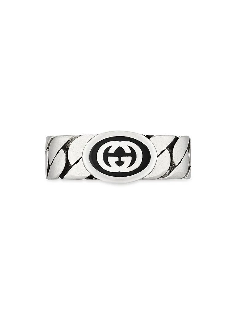 商品Gucci|Unisex Interlocking G Ring Gourmette Sterling Silver & Enamel Ring,价格¥2848,第2张图片详细描述