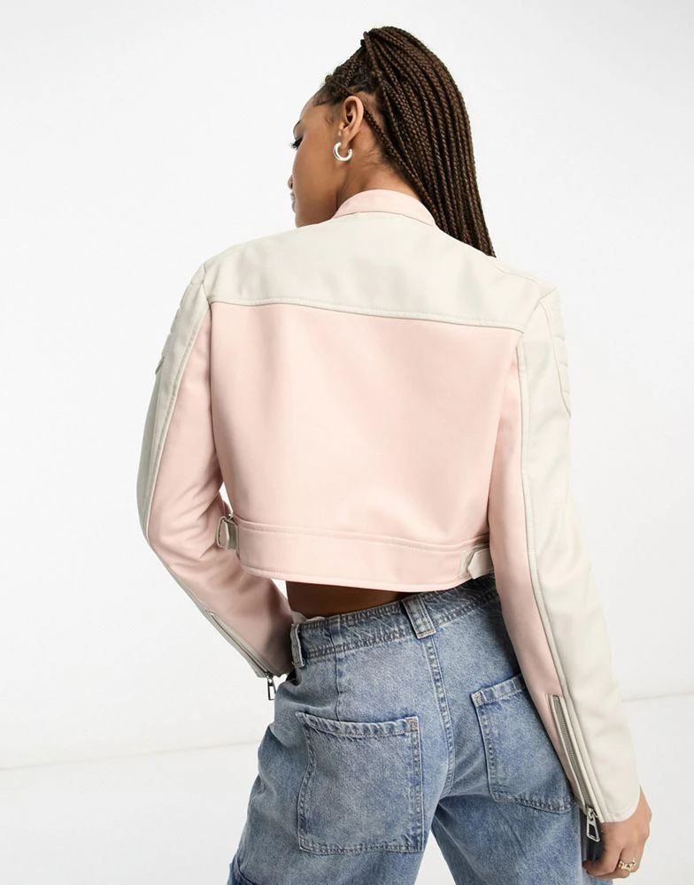 商品Stradivarius|Stradivarius motocross miami pink and white faux leather jacket,价格¥439,第3张图片详细描述