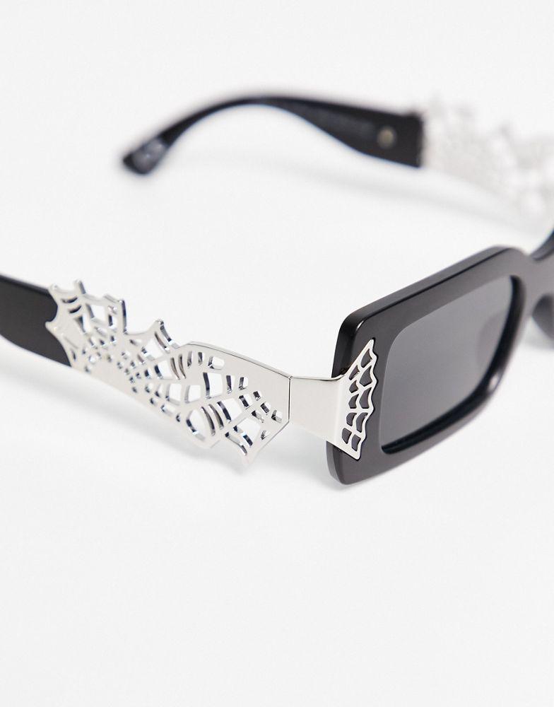 ASOS DESIGN Halloween sunglasses with cobweb arms in black商品第2张图片规格展示