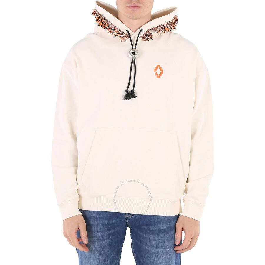 商品Marcelo Burlon|Men's Ecru Orange Fringed-Trim Cotton Pullover Hoodie,价格¥937,第1张图片