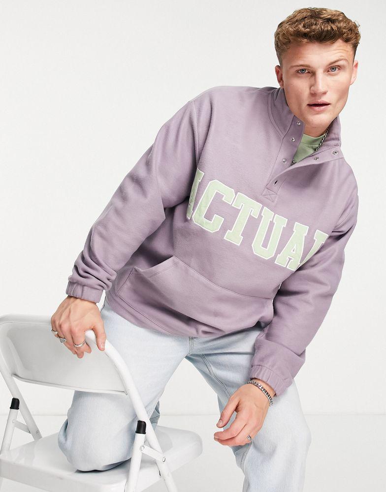 商品ASOS|ASOS Actual oversized button up funnel neck sweatshirt in polar fleece with logo applique in purple,价格¥128,第6张图片详细描述