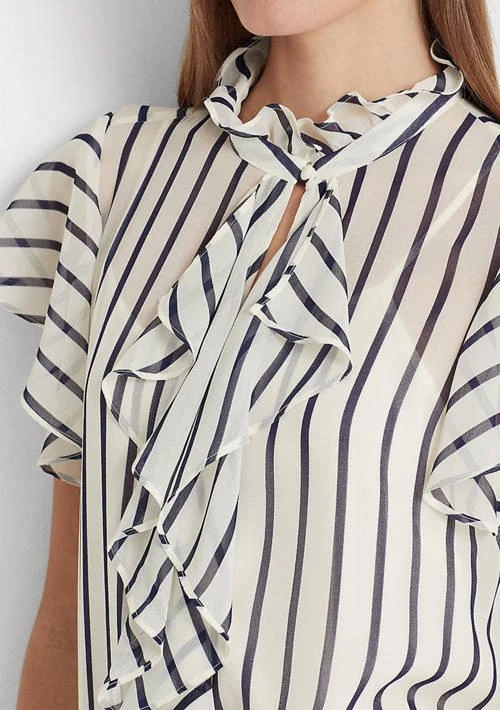 商品Ralph Lauren|Ralph Lauren Striped Ruffle Trim Chiffon Blouse,价格¥285,第3张图片详细描述