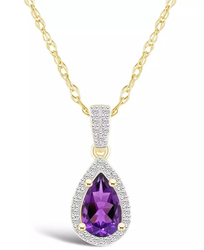 商品Macy's|Amethyst (7/8 ct. t.w.) and Lab Grown Sapphire (1/6 ct. t.w.) Halo Pendant Necklace in 10K Yellow Gold,价格¥5999,第1张图片