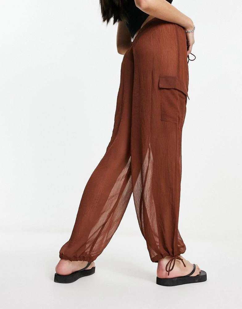 商品AsYou|ASYOU sheer crinkle trouser with ruched cuff in chocolate,价格¥121,第2张图片详细描述