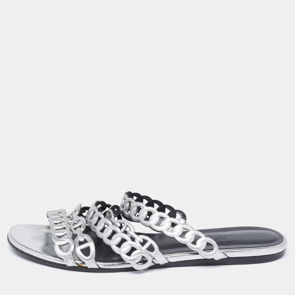 商品[二手商品] Hermes|Hermes Silver Leather  D'ancre Chaine Flat Sandals Size 36,价格¥1454,第1张图片