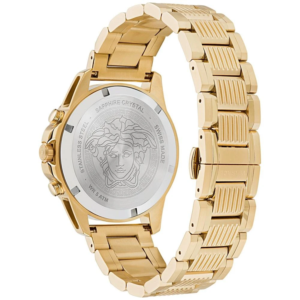 商品Versace|Men's Swiss Chronograph Greca Action Gold Ion Plated Stainless Steel Bracelet Watch 45mm,价格¥8869,第3张图片详细描述