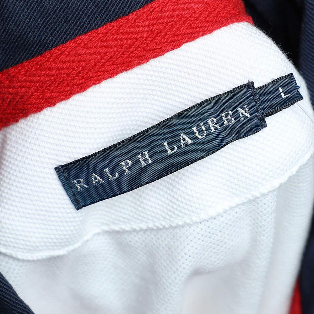 Ralph Lauren White Cotton Pique Contrast Collar Detail Polo T-Shirt L商品第5张图片规格展示
