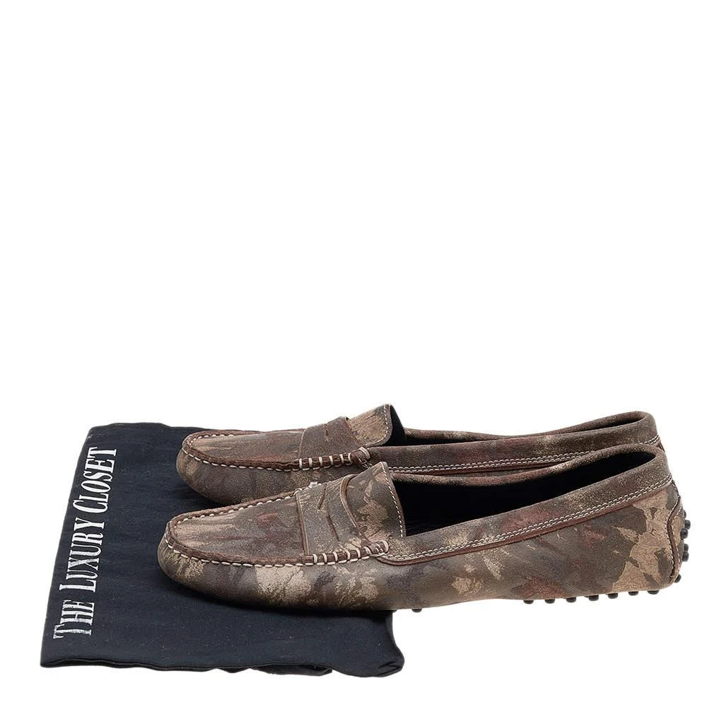 Tod's Brown Printed Suede Slip On Loafers Size 39 商品