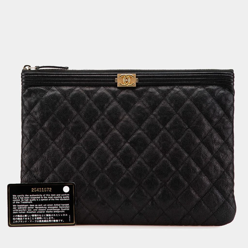 Chanel Black Caviar Quilted Boy O Case Medium Clutch Bag 商品