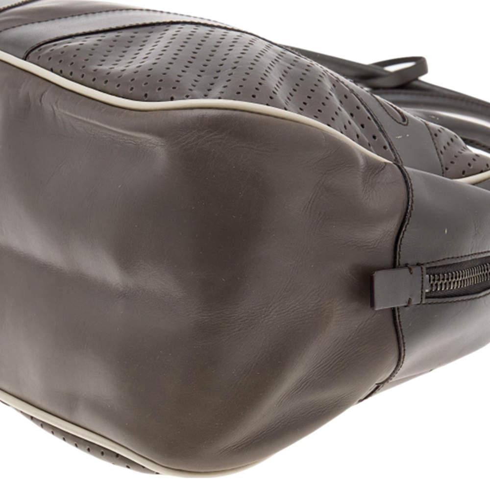 Prada Grey/White Vitello Drive and Perforated Leather Bowler Bag商品第10张图片规格展示