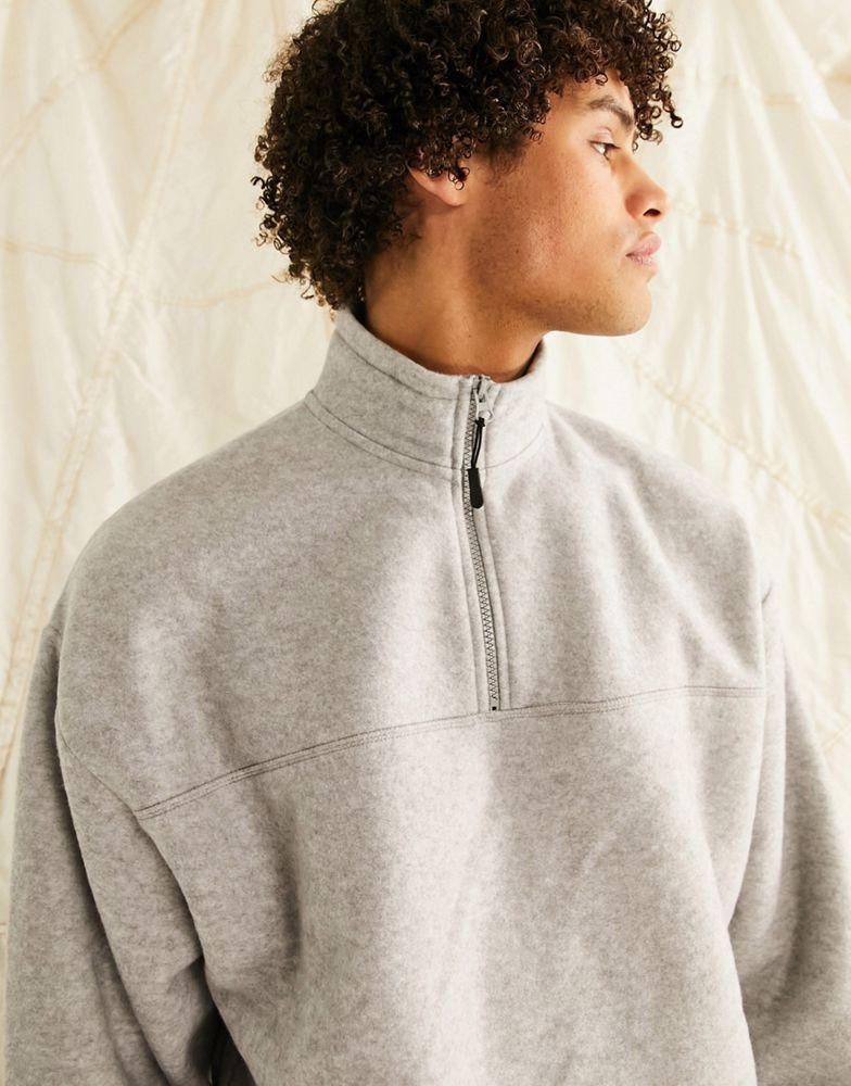 ASOS DESIGN co-ord oversized polar fleece sweatshirt with half zip in grey marl商品第3张图片规格展示