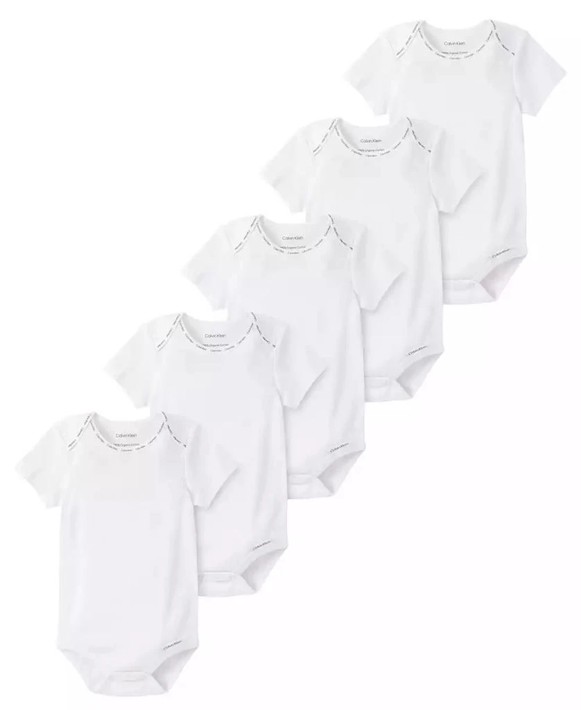 商品Calvin Klein|Baby Boys or Girls Organic Cotton Short Sleeve Bodysuits, Pack of 5,价格¥169,第1张图片