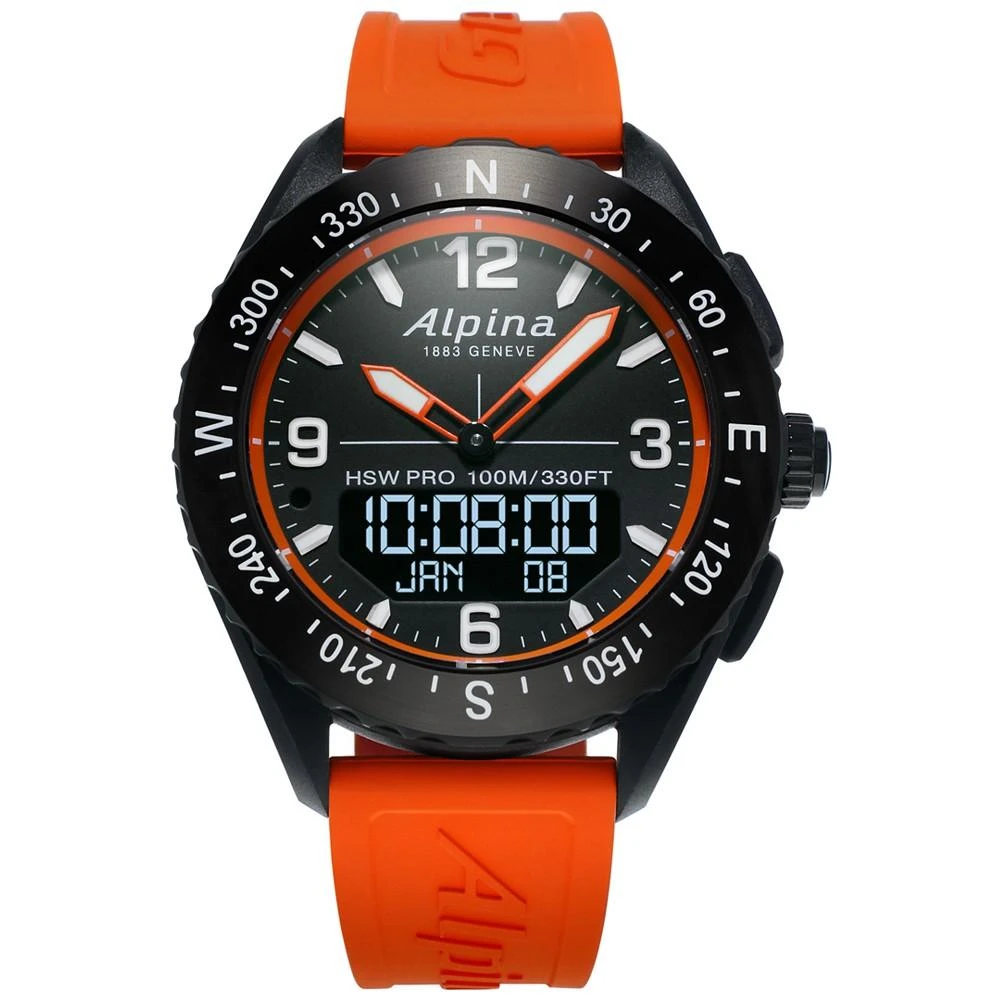 商品Alpina|Men's Swiss Analog-Digital Apliner X Orange Rubber Strap Hybrid Smart Watch 45mm,价格¥8940,第1张图片