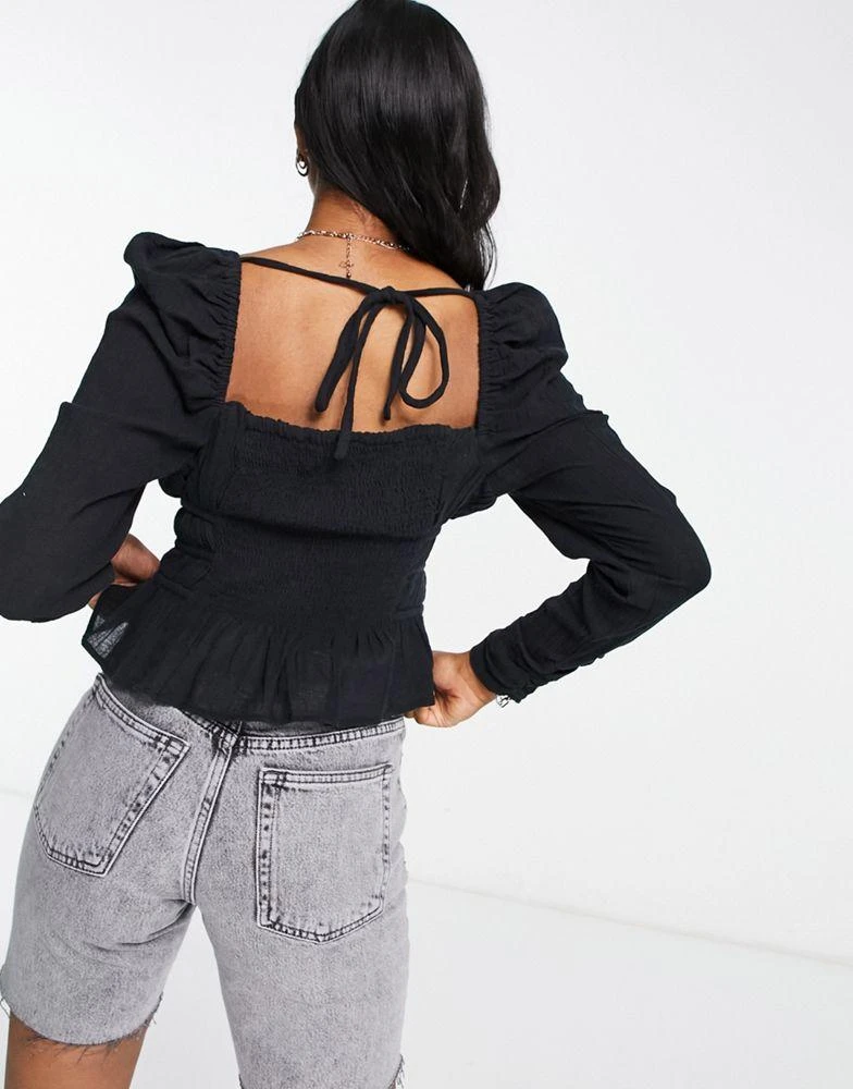 商品Free People|Free People Chloe ruched blouse with sweetheart neckline in black,价格¥353,第3张图片详细描述