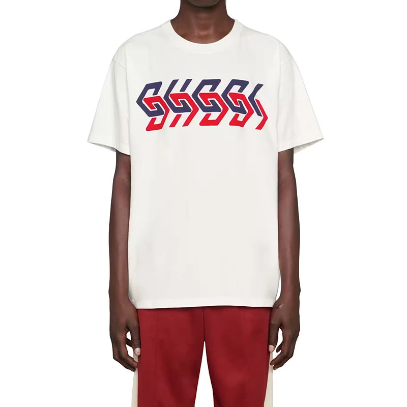 商品Gucci|【预售3-7天】GUCCI/古驰 22年春夏新款 Aria系列 男士象牙白色纯棉镜像效果Logo印花短袖T恤616036XJDV99275,价格¥3532,第5张图片详细描述