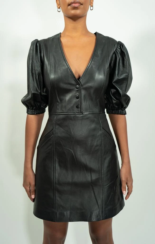 商品Muubaa|Black alba volume sleeve leather dress,价格¥4076,第2张图片详细描述