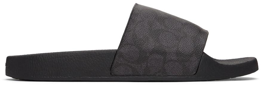 Black & Grey Logo Slide Sandals商品第1张图片规格展示