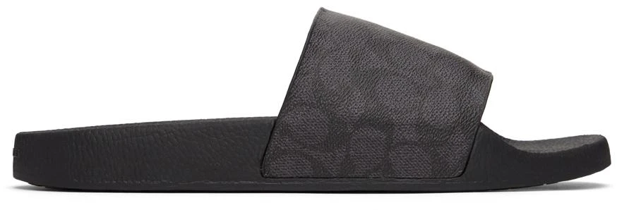 商品Coach|Black & Grey Logo Slide Sandals,价格¥507,第1张图片