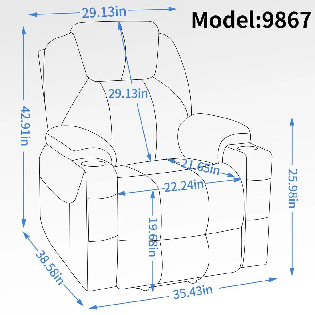 商品Streamdale Furniture|Streamdale Chenille Power Lift Recliner Chair with Massage and Heating,价格¥6677,第3张图片详细描述