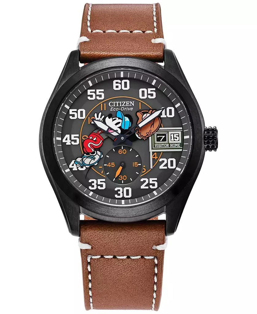 商品Citizen|Eco-Drive Men's Disney Mickey Mouse Brown Leather Strap Watch 43mm,价格¥2170,第1张图片