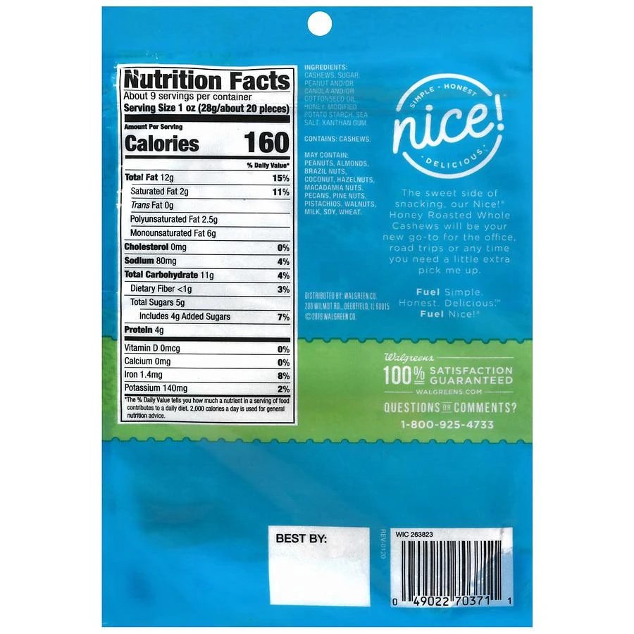 商品Nice!|Whole Cashews Honey Roasted,价格¥47,第4张图片详细描述