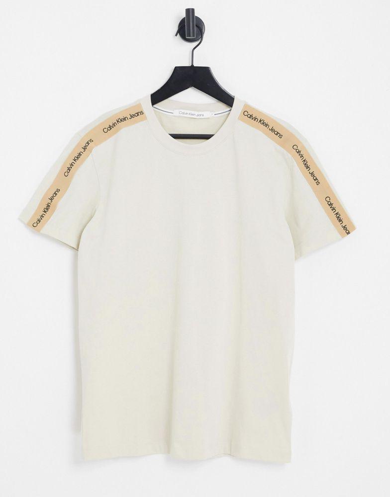 Calvin Klein Jeans contrast shoulder tape t-shirt in stone商品第1张图片规格展示