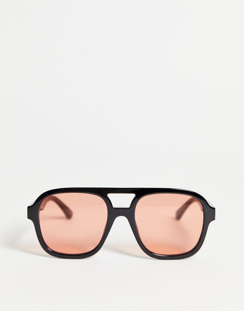 ASOS DESIGN frame oversized plastic aviator sunglasses with peach lens in black商品第3张图片规格展示