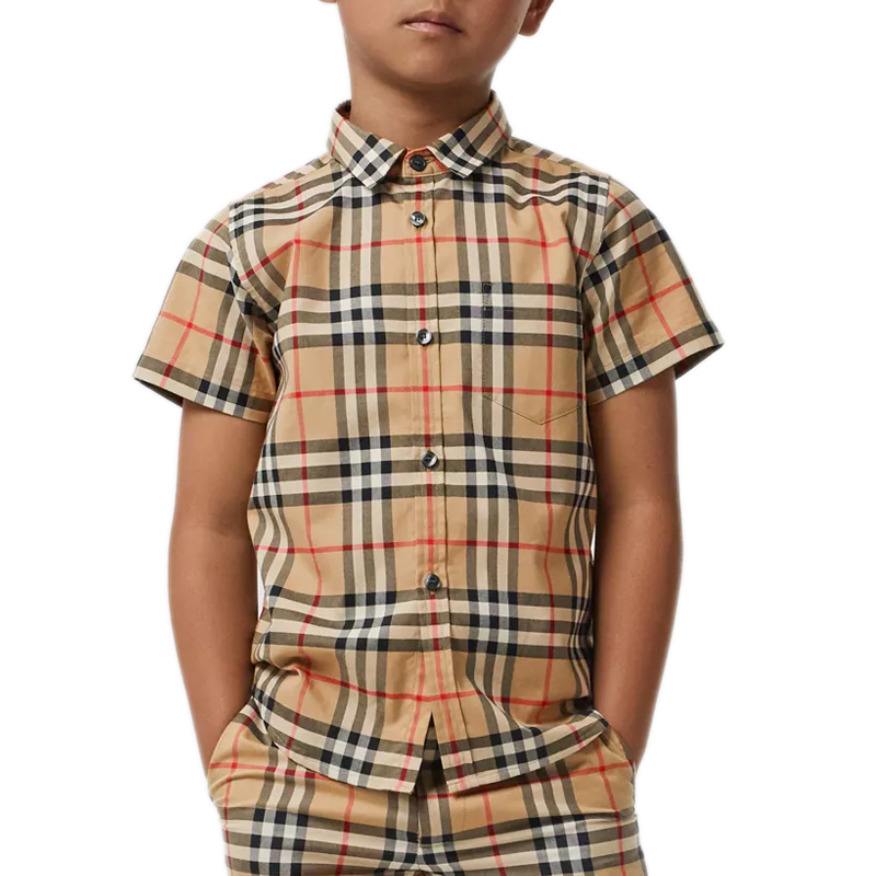 Burberry Kids 博柏利童装 男童米色格纹翻领短袖衬衫 8014133商品第2张图片规格展示