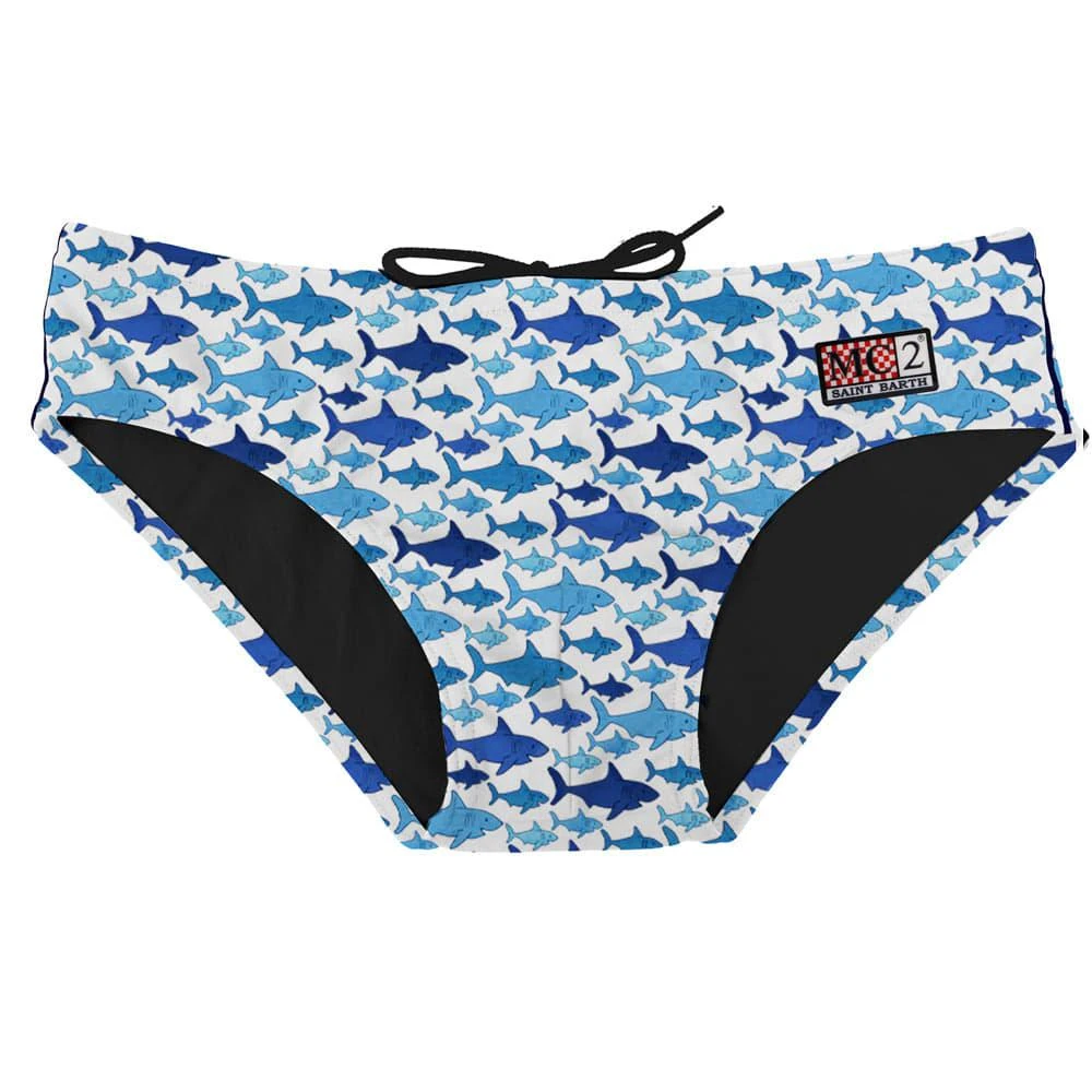 商品Mc2 Saint Barth|MC2 Saint Barth Man Swim Briefs Multi Shark Print,价格¥673,第1张图片
