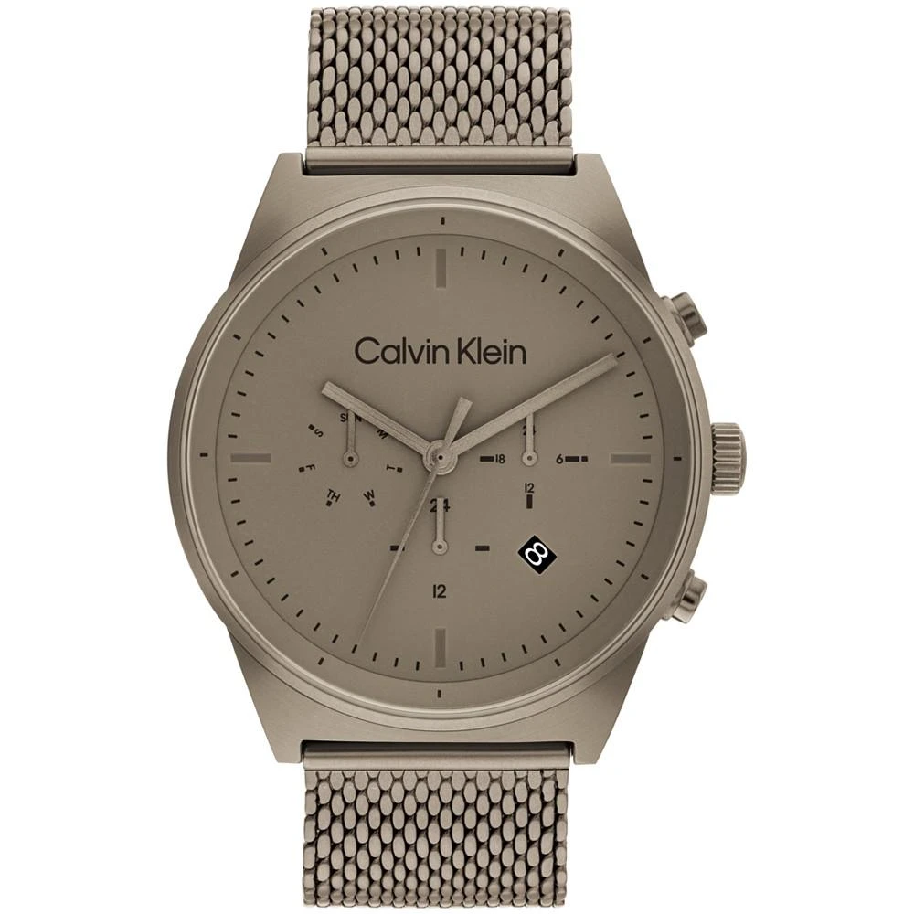 商品Calvin Klein|Men's Khaki-Tone Stainless Steel Mesh Bracelet Watch 44mm,价格¥1467,第1张图片