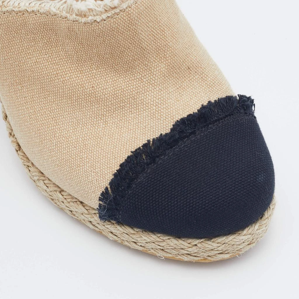 Chanel Beige/Black Canvas CC Cap Toe Espadrille Booties Size 38 商品
