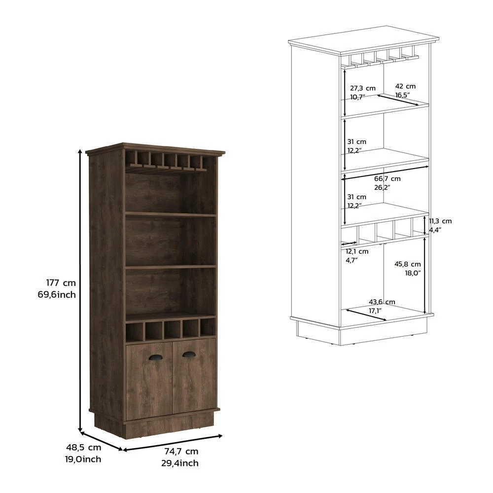 商品Depot E-Shop|70"H Bar Cabinet with Wine Rack, Upper Glass Cabinet,价格¥3253,第5张图片详细描述