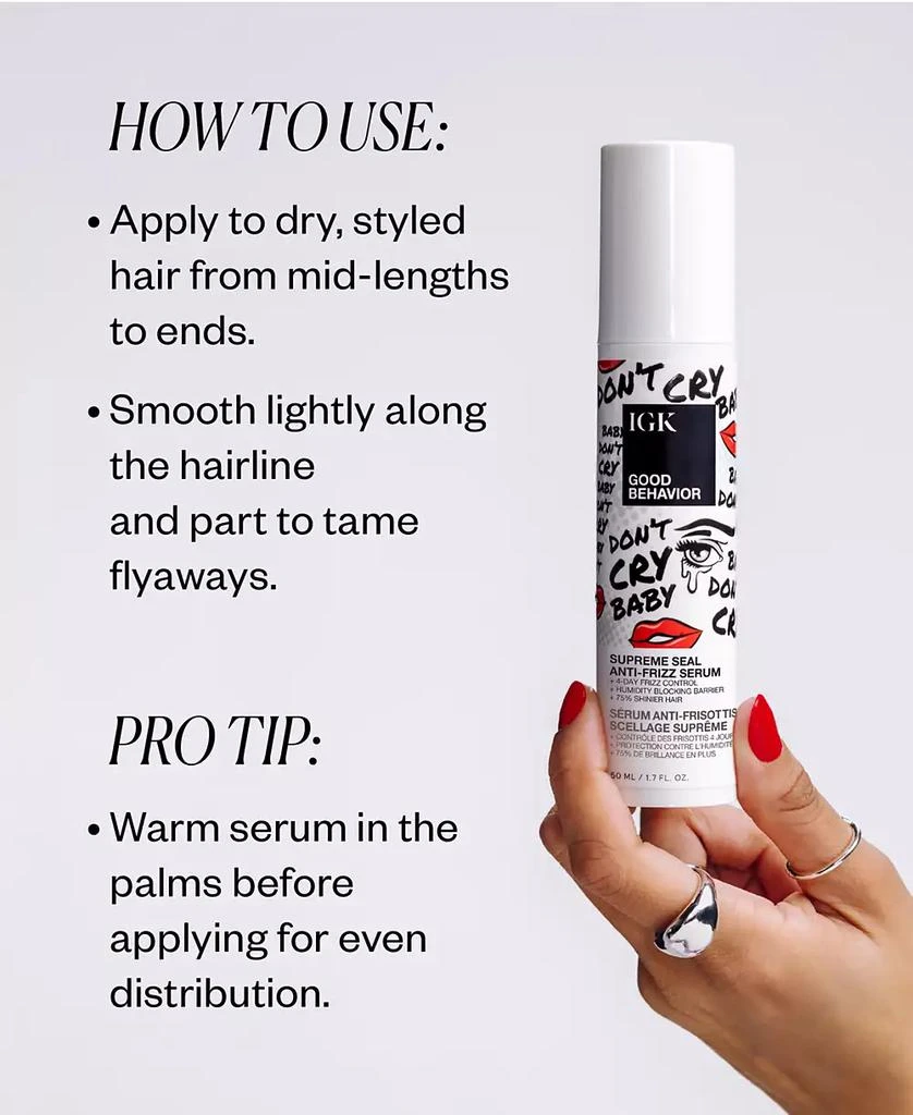 商品IGK Hair|Good Behavior Supreme Seal Anti-Frizz Serum, 1.7 oz.,价格¥252,第5张图片详细描述