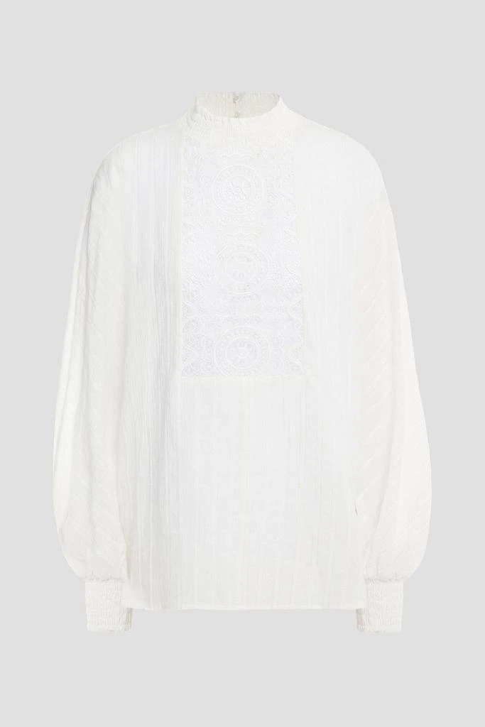 商品Maje|Lentel guipure lace-trimmed cotton-blend blouse,价格¥556,第3张图片详细描述