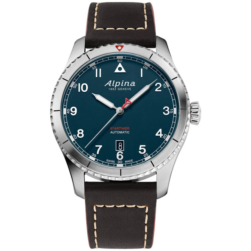 商品Alpina|Men's Swiss Automatic Startimer Black Leather Strap Watch 41mm,价格¥8999,第1张图片
