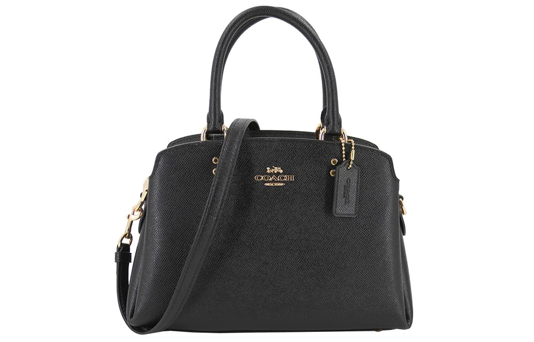 商品[国内直发] Coach|蔻驰 Lillie 26 金标Logo纯色可拆卸肩带 十字纹皮革 电脑包公文包单肩斜挎手提包 小号 女款 黑色,价格¥1991,第1张图片
