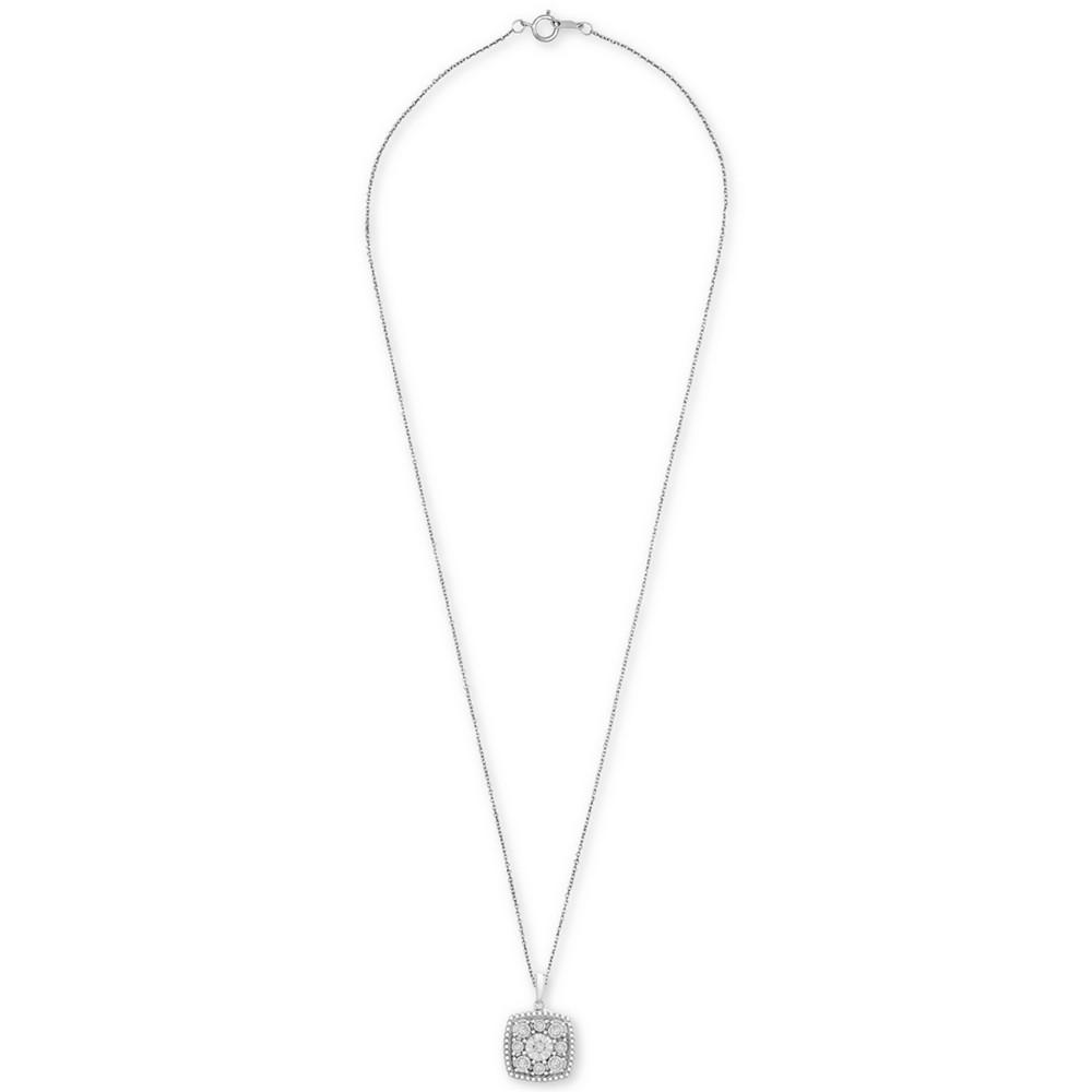 Diamond Cushion Cluster 18" Pendant Necklace (1/10 ct. t.w.) in Sterling Silver商品第3张图片规格展示