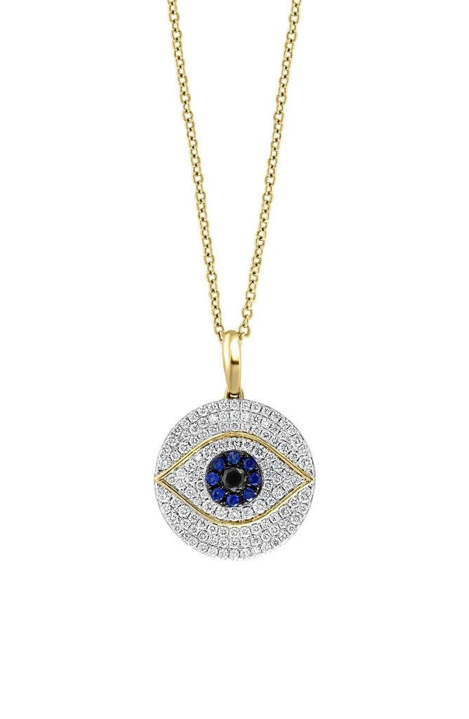 商品Effy|14K Yellow Gold Diamond & Sapphire Evil Eye Pendant Necklace,价格¥11329,第1张图片