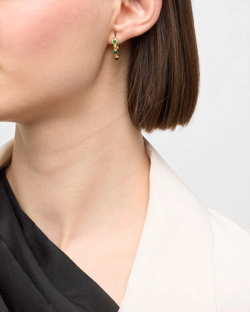 商品Elizabeth Locke|19K Yellow Gold Hoop Earrings with 3mm Cabochon Emeralds and Gold Dots,价格¥27389,第2张图片详细描述