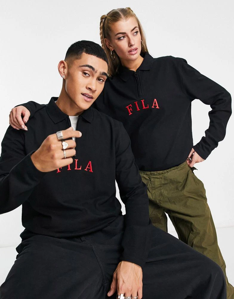 商品Fila|Fila unisex ribbed varsity rugby top in black,价格¥221,第1张图片