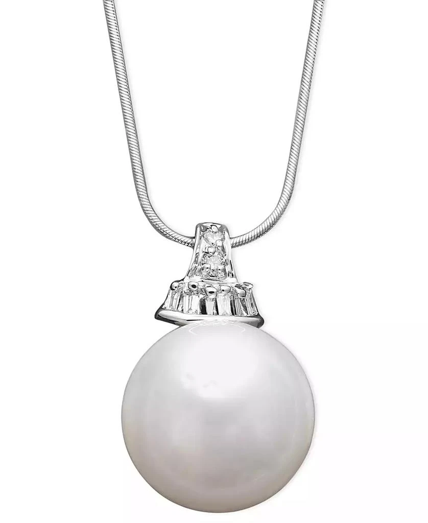 商品Macy's|14k White Gold Necklace, Cultured South Sea Pearl (13mm) and Diamond (1/8 ct. t.w.) Pendant,价格¥6280,第1张图片