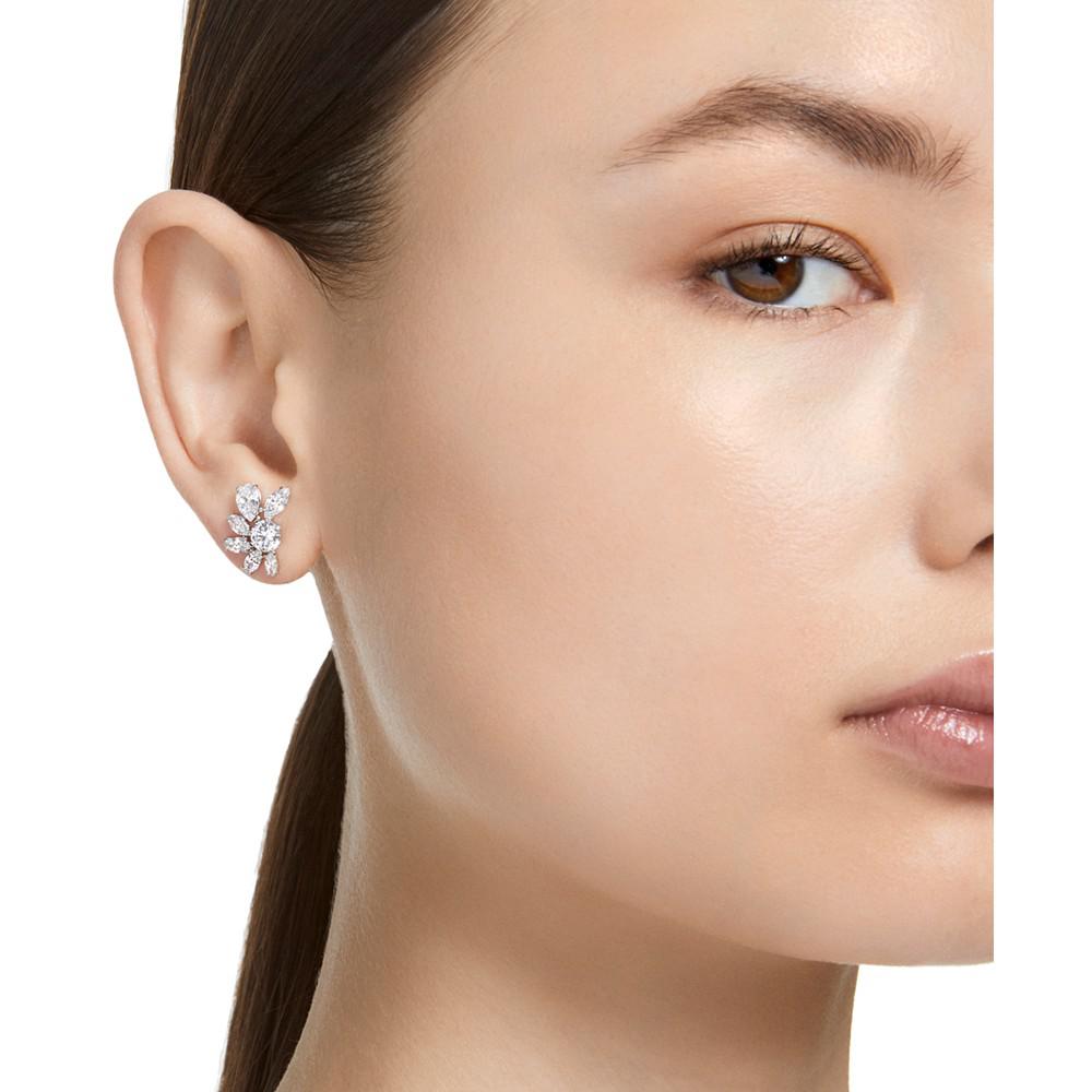 Silver-Tone Crystal Flower Stud Earrings商品第4张图片规格展示