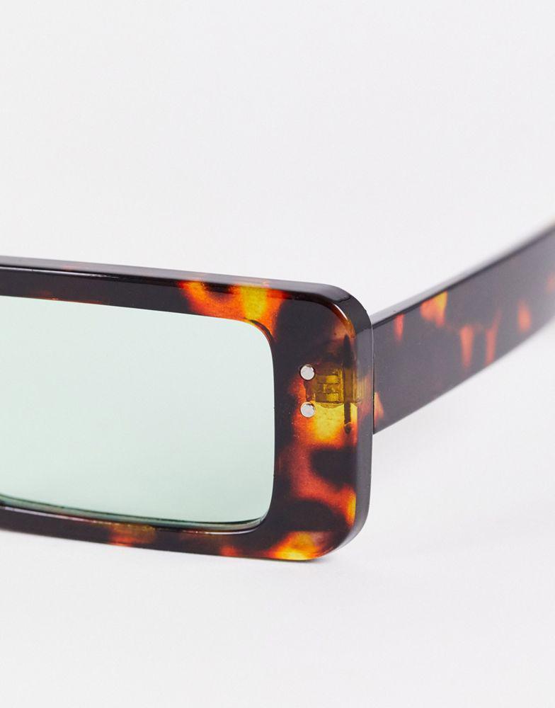 商品ASOS|ASOS DESIGN mid rectangle sunglasses with green lens in brown tortoiseshell - BROWN,价格¥49,第5张图片详细描述