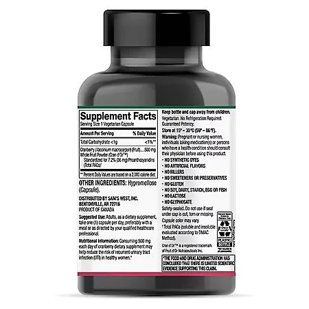 商品Member's Mark|Member's Mark Clinical Strength Cranberry Capsules, 500 mg, 150 ct.,价格¥110,第2张图片详细描述