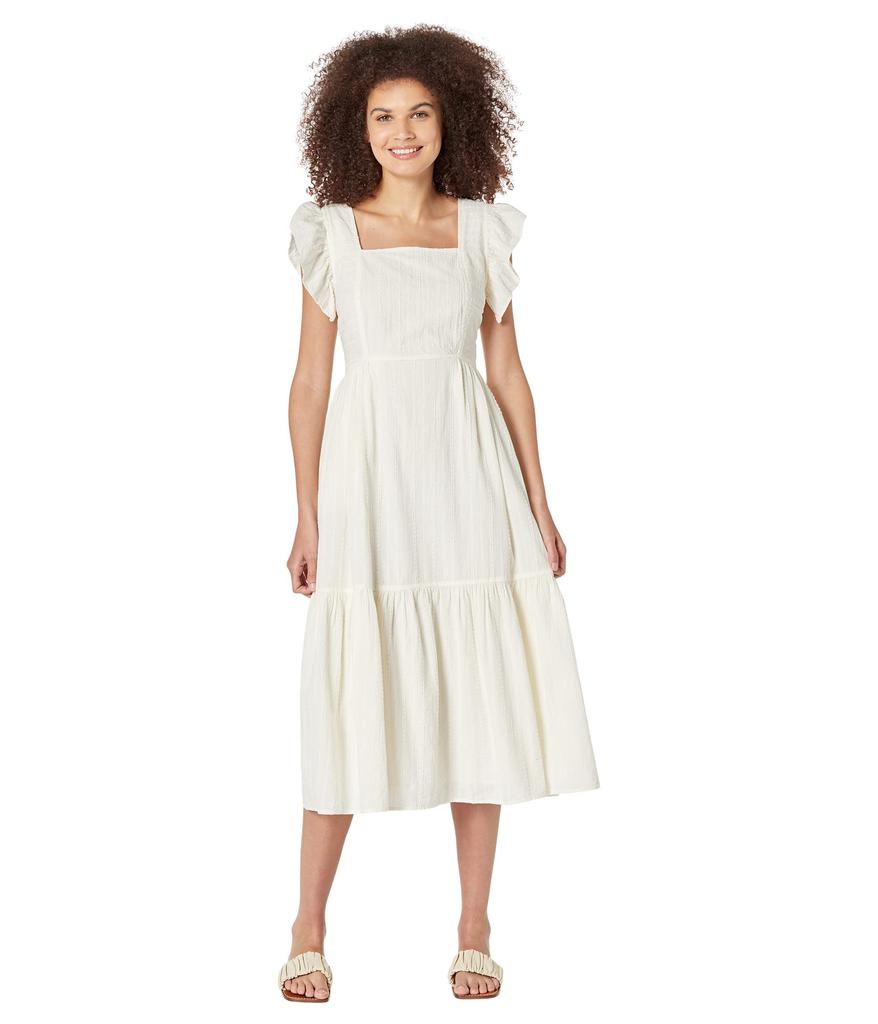 Ruffle-Strap Tiered Midi Dress in Textural Stripe商品第1张图片规格展示