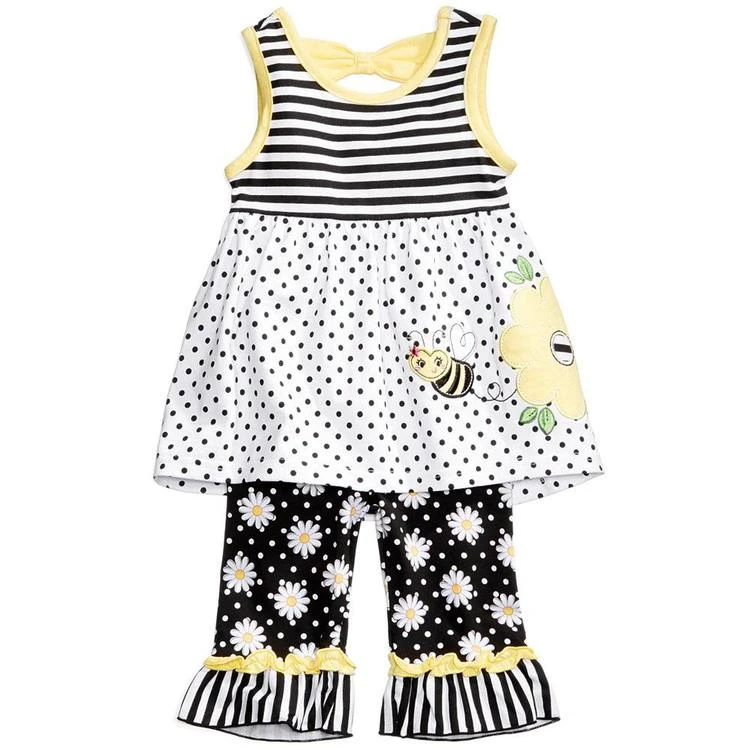 商品Nannette|2-Pc. Mixed-Print Bee Peplum Tunic & Capri Leggings Set, Baby Girls (0-24 months),价格¥88,第1张图片