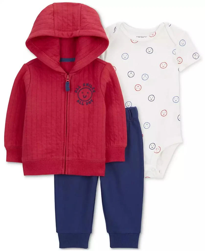 商品Carter's|Baby Boys All Smiles Hoodie, Printed Bodysuit & Pants, 3-Pc. Set,价格¥137,第1张图片